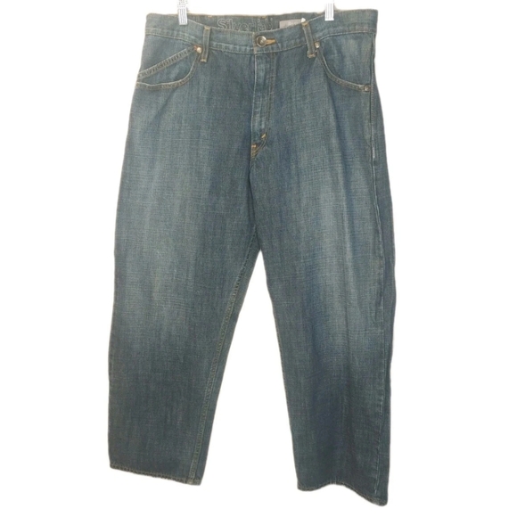 Levi's Silvertab Baggy Jeans Men Sz 38 Blue Denim Frayed Hems Y2k Vtg Streetwear - Picture 1 of 11